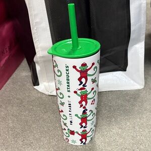 Starbucks Roller Rabbit Festive Elf Tumbler with Green Lid